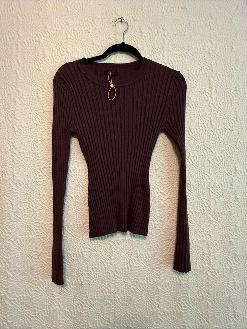 Quince Ribbed Cotton Cashmere Crewneck Sweater, Mocha Heather, Large - Picture 2 of 7